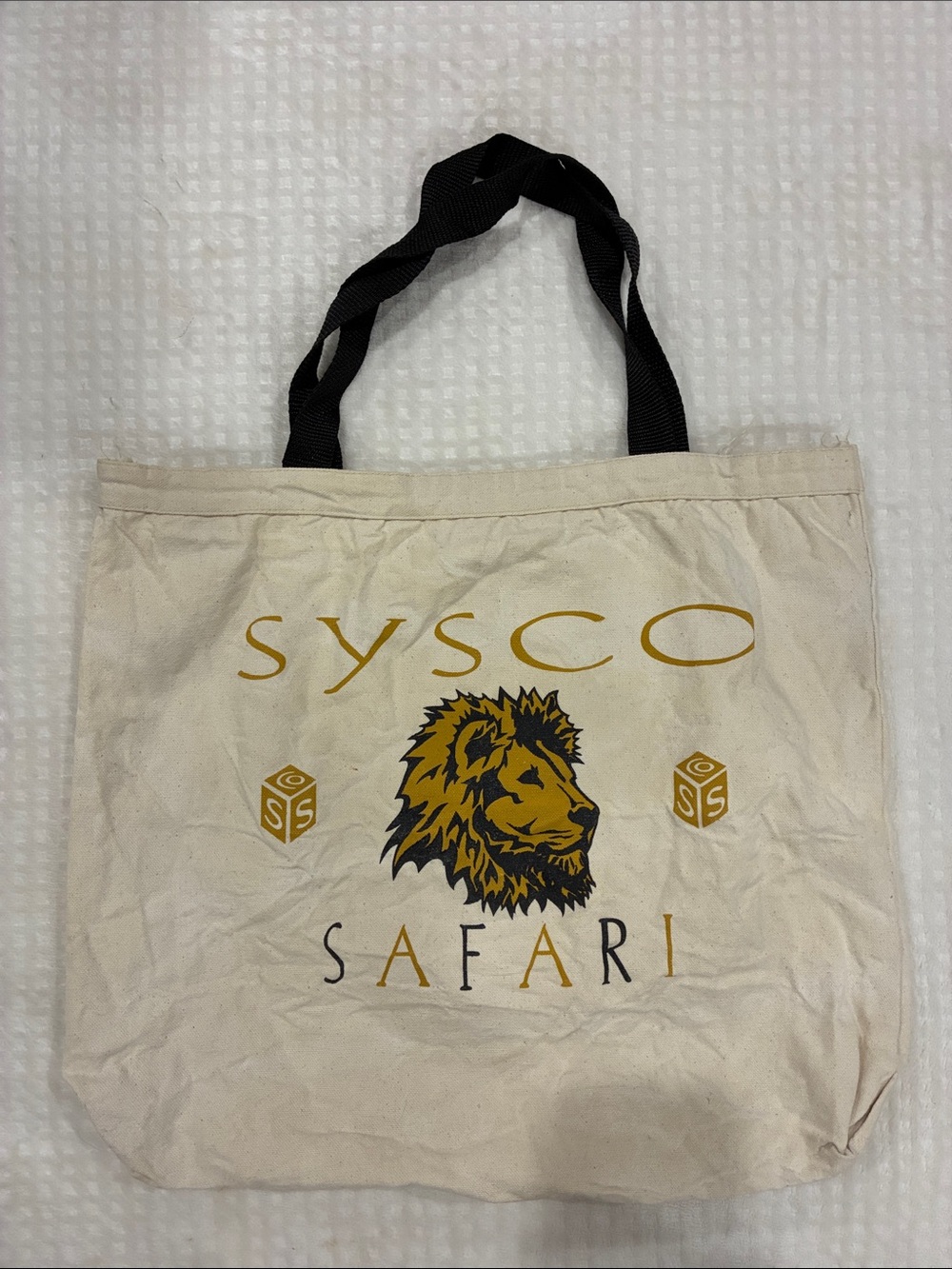 Vintage Sysco Safari Beige Canvas Tote Bag with Black Handles